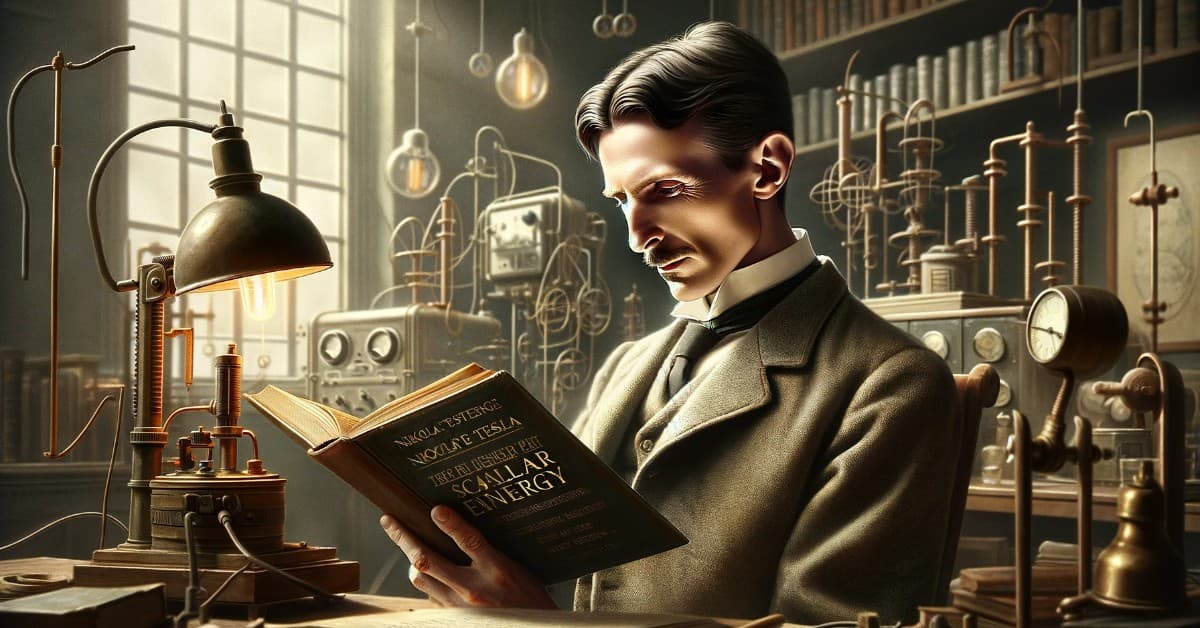Nikola Tesla reading a book